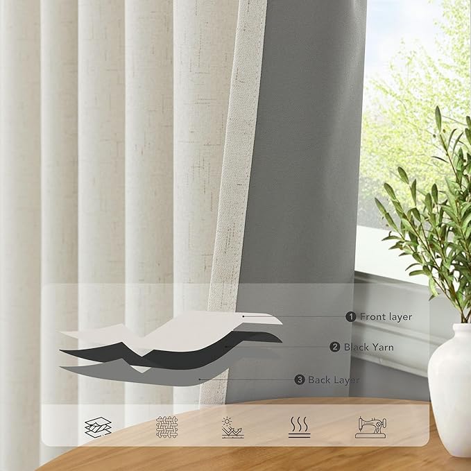 Cream Linen Black Out Curtains 70 Inches Extra Wide - Image 7