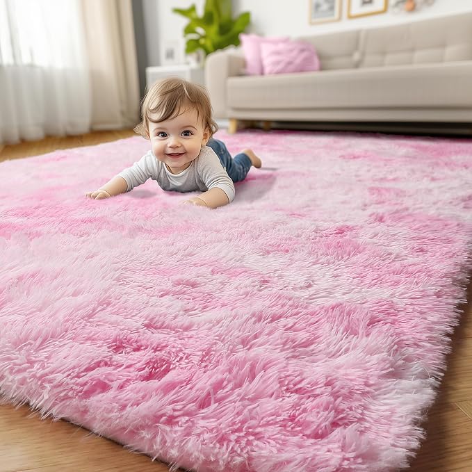 Amdrebio Tie-Dyed Pink and White Rug 5x8 - Image 8