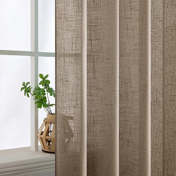 MIULEE Taupe Grey Linen Curtains 90 Inch Long 2 Panels - Image 5