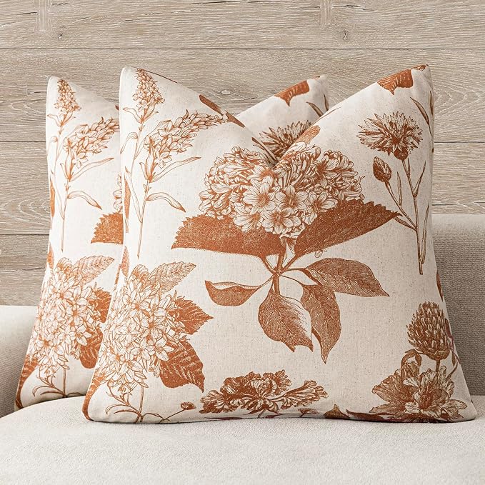 Foindtower Set of 2 Linen Floral Throw Pillow Covers Vintage Accent Print by Foindtower