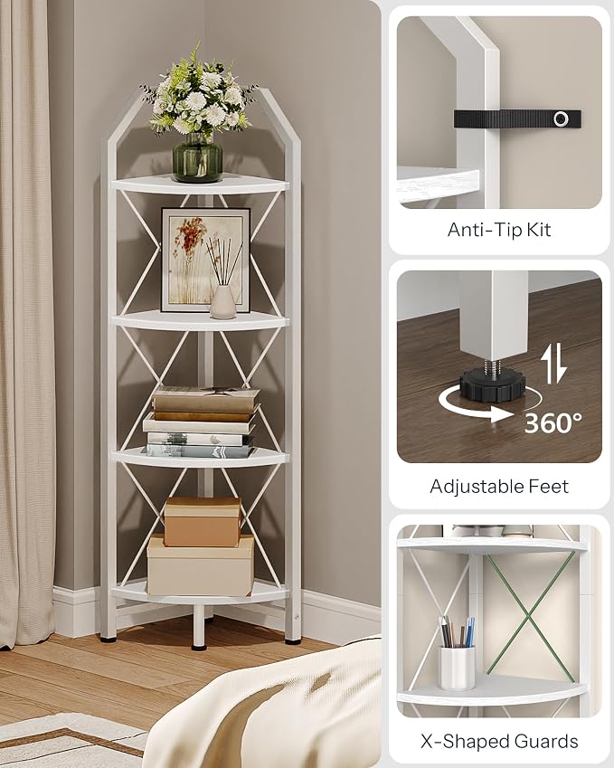 CHOEZON 4-Tier Corner Shelf, Industrial Corner Bookshelf, 47.6" Corner Storage - Image 4