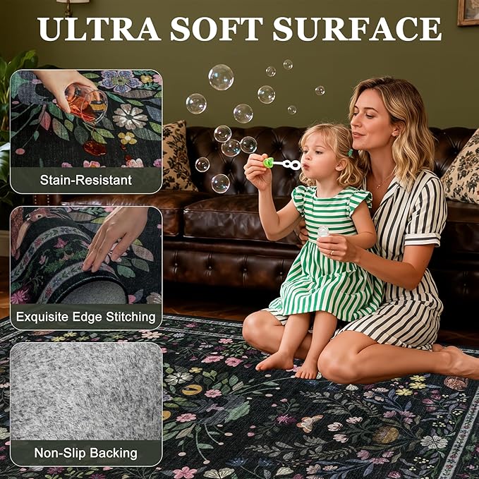 9x12 Area Rugs Living Room Rug: Vintage Washable Rug Floral Soft Carpet Indoor - Image 4