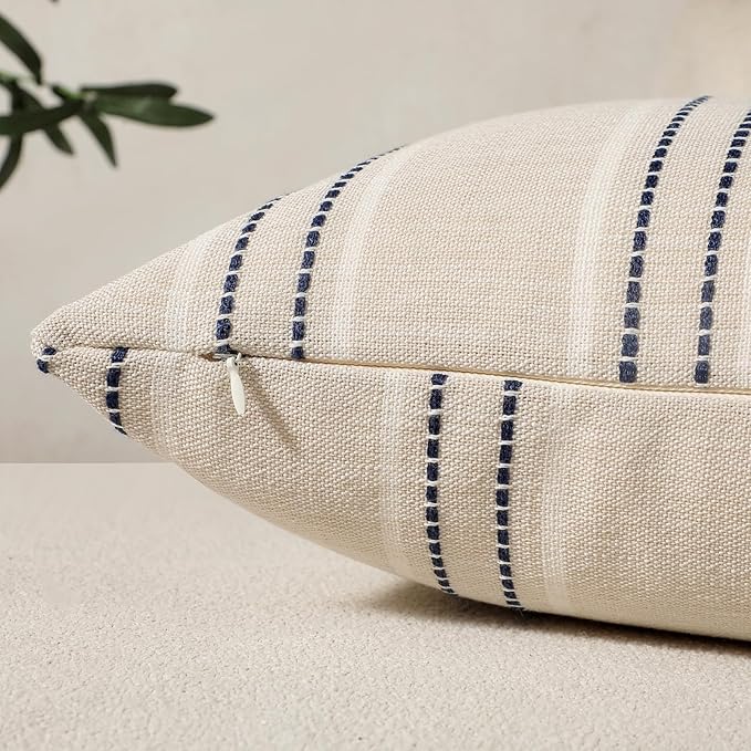 Hckot Throw Pillow Covers 22x22 Set of 2 Striped Pillow Covers Textured Linen - Image 2