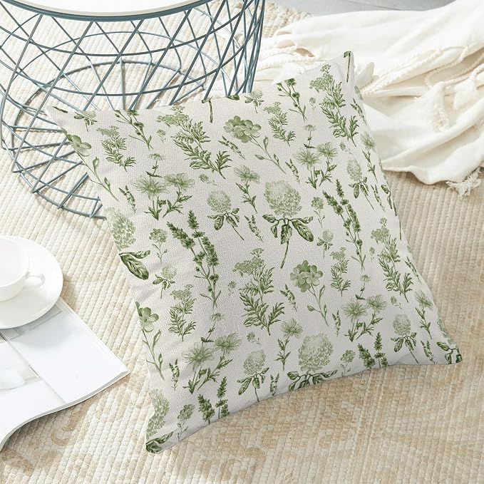 AEIOAE Sage Green Spring Pillow Covers 16x16 Inch Set of 2, Wild Flower Leaves - Image 4