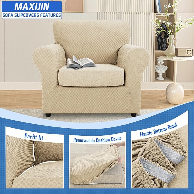 MAXIJIN 2 Piece Jacquard Chair Covers - Image 3