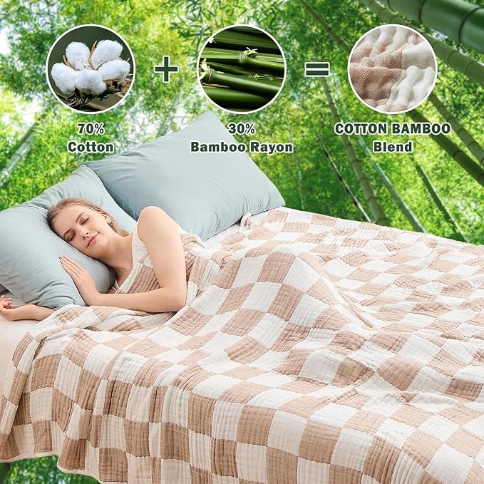 EMME Checkered Cotton Blanket Twin Large 60"x80" 100% Muslin - Image 2