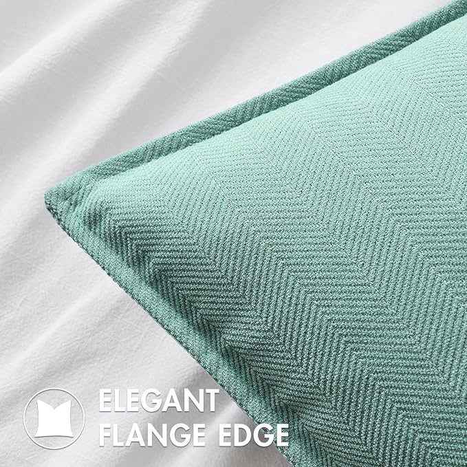 MIULEE Pack of 2 Aqua Green Decorative Pillow Covers 18x18 Inch Soft Chenille - Image 2