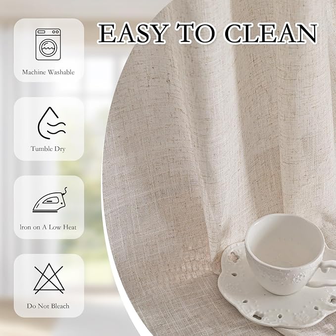 MYSKY HOME Natural Linen Curtains 30 Inches Long - Image 8