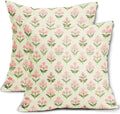 Pink Green Floral Pillow Covers 24x24 Inch Set of 2, Vintage Flower Block Print by Sivirary