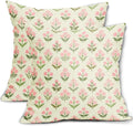 Pink Green Block Print Pillow Covers 20x20 Inch Set of 2 Vintage Floral by Sivirary