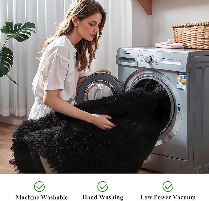 Black Fluffy 9x12 Large Area Rugs - Image 5