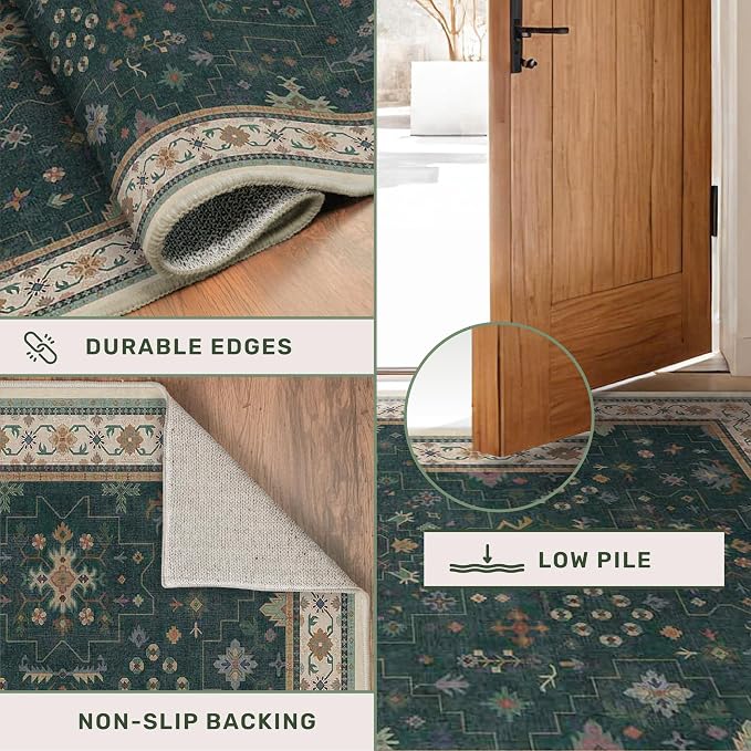 Dark Green Washable 2'6"x10' Long Runner Rugs - Image 5