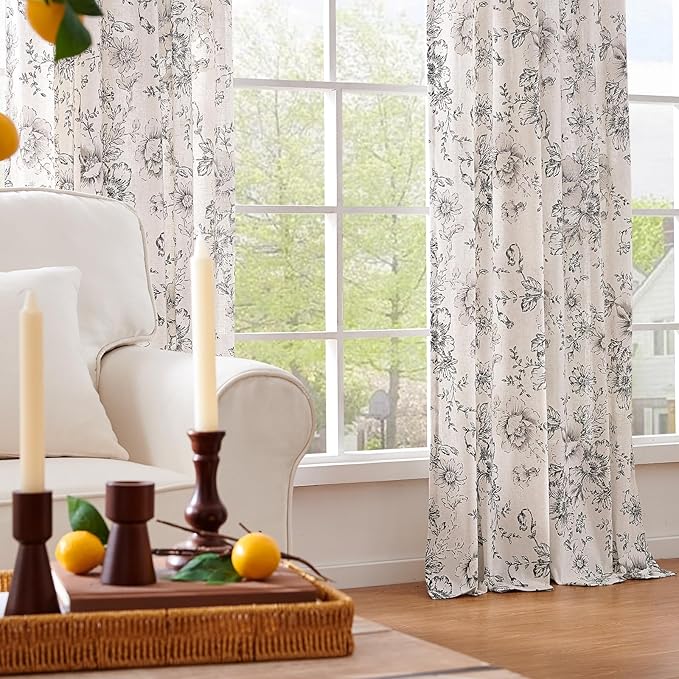 jinchan Linen Blend Curtain Floral Curtains Extra Wide - Image 7