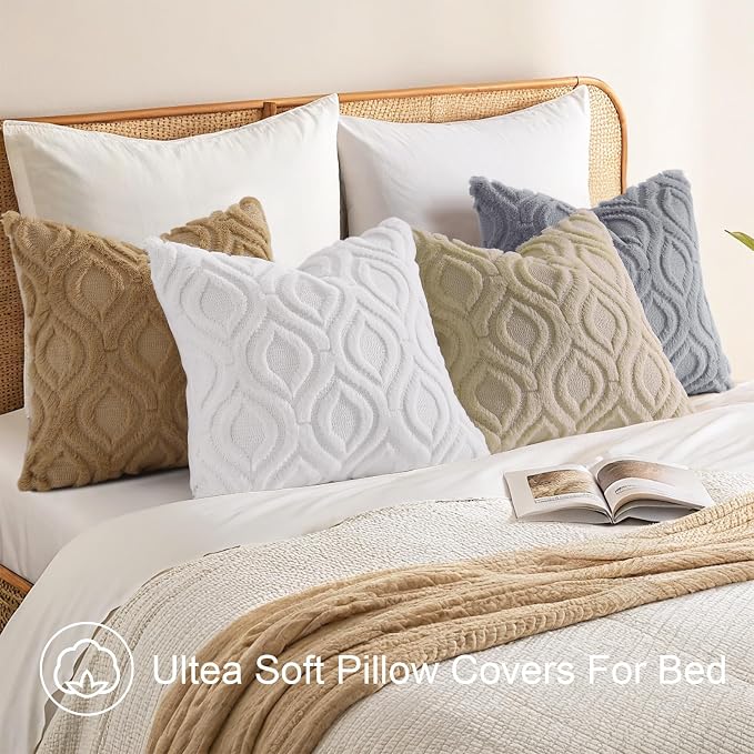 decorUhome Throw Pillow Covers 12x20 Inch Set of 2, Soft Plush Faux Wool Khaki - Image 5