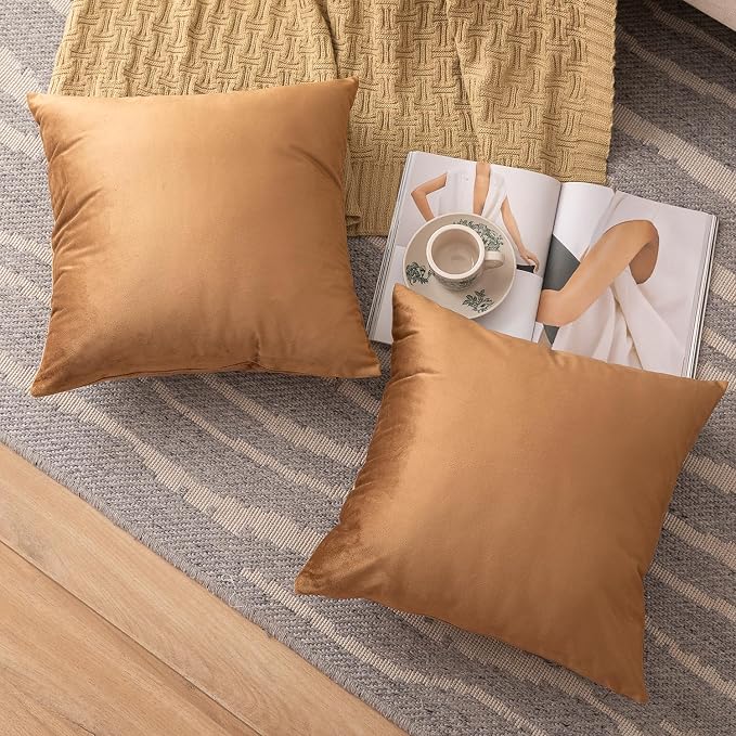 NiNi ALL Decorative Throw Pillow Covers Velvet 26x26 Inch Pack of 2 Brown - Image 7