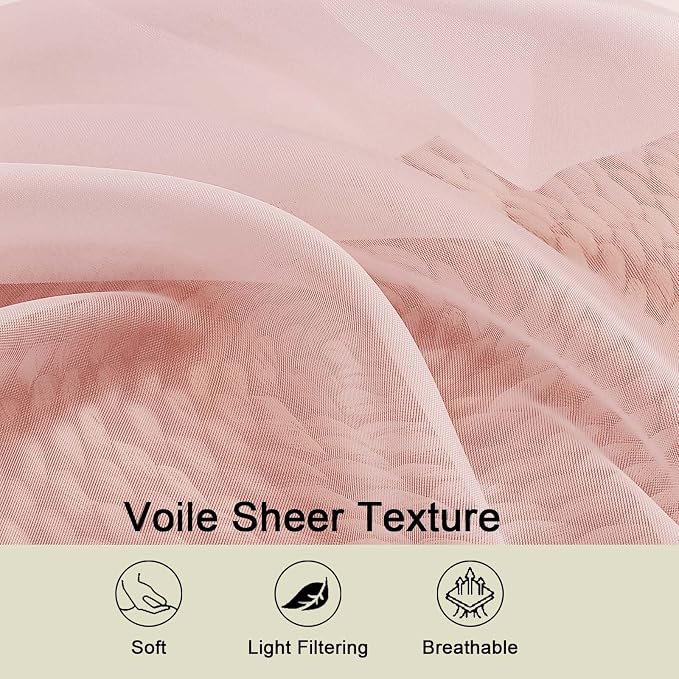 Kitchen Curtains 24 Inch Length Tier 2 Pieces, Blush Sheer Curtain Solid Soft - Image 3