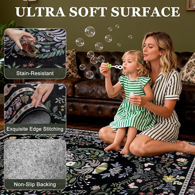 6x9 Area Rugs Living Room Rug: Vintage Washable Rug Floral Soft Carpet Indoor - Image 4
