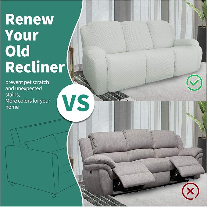 YEMYHOM 8 Pieces Stretch Recliner Sofa Cover Latest Jacquard Reclining Couch - Image 5