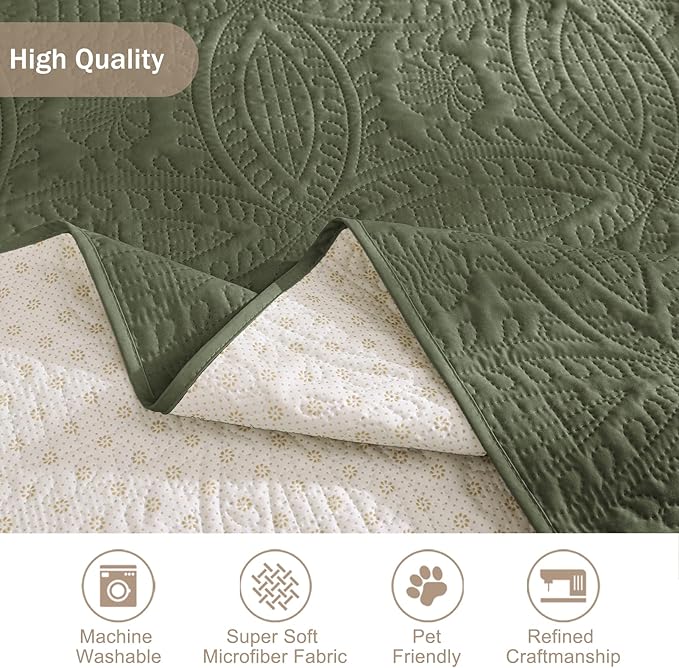 Quilted Olive Green Sofa Slipcovers - Image 6