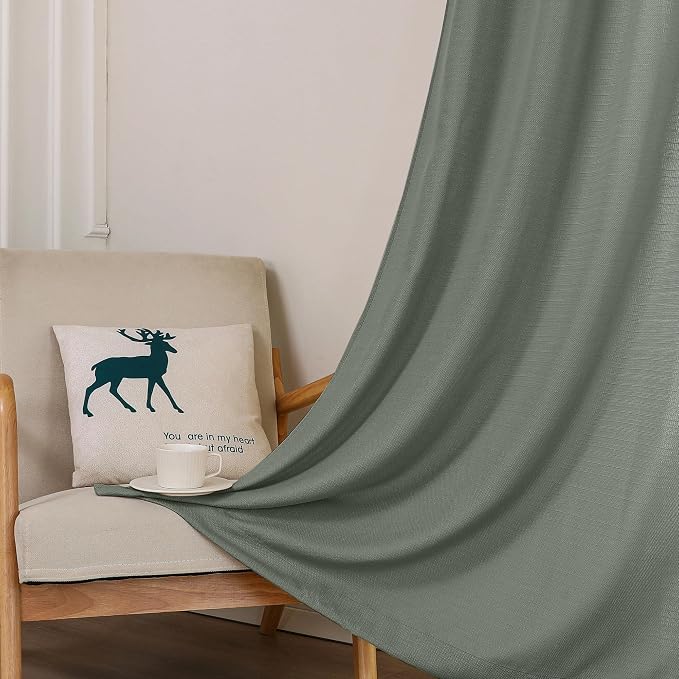 Chyhomenyc Olive Green Curtains 72 Inch Length 2 Panels Set, Faux Linen - Image 8