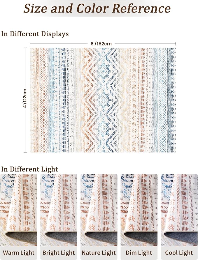 Miukiki 4x6 Area Rug for Living Room Moroccan Washable Rugs Non Slip Indoor - Image 2