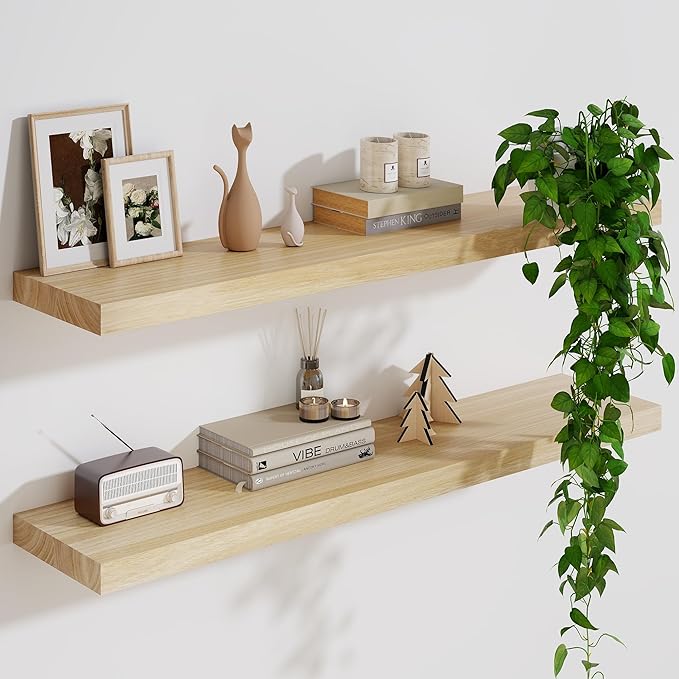 Solid Wood Floating Shelves For Wall, 36”W x 9”D x 1.56”H Large Wall Shelves by Marsmiles
