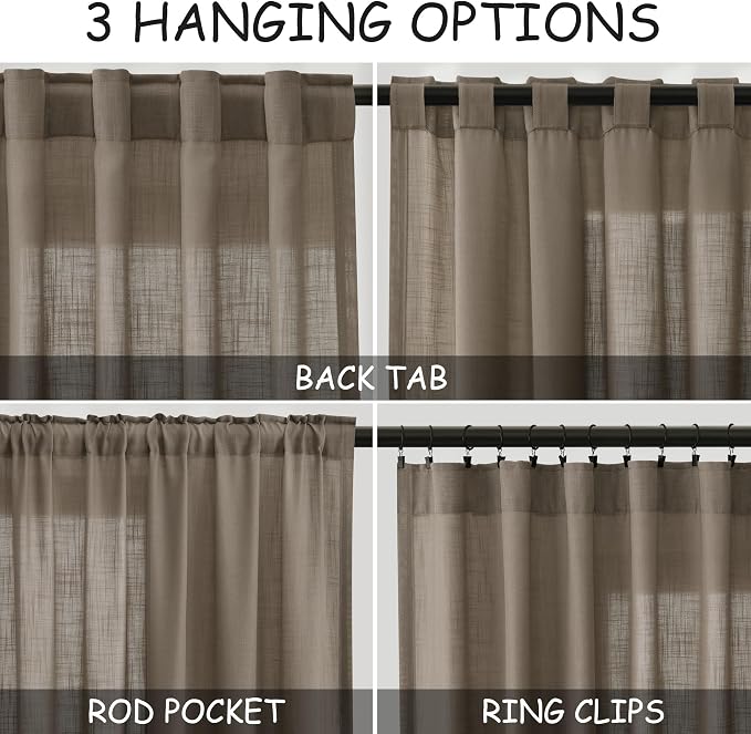 Dark Taupe Linen Curtains 84 Inch Length 2 Panels - Image 3