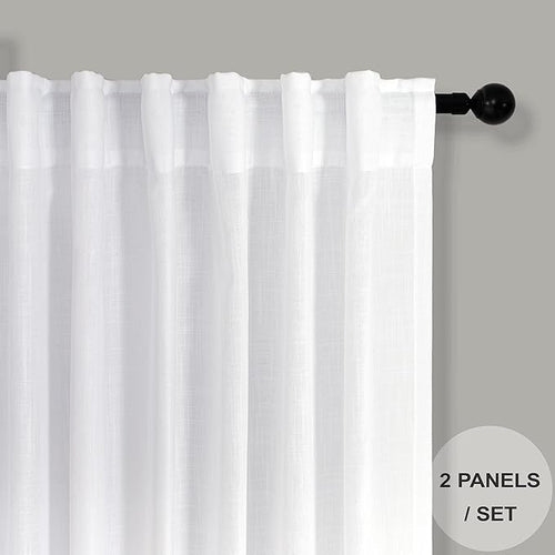 102 Inch Curtains White Linen Drapes - Image 2