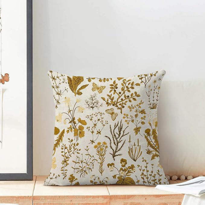AEIOAE Summer Pillow Covers 18x18 Inch Set of 2, Mustard Yellow Wild Flower - Image 3