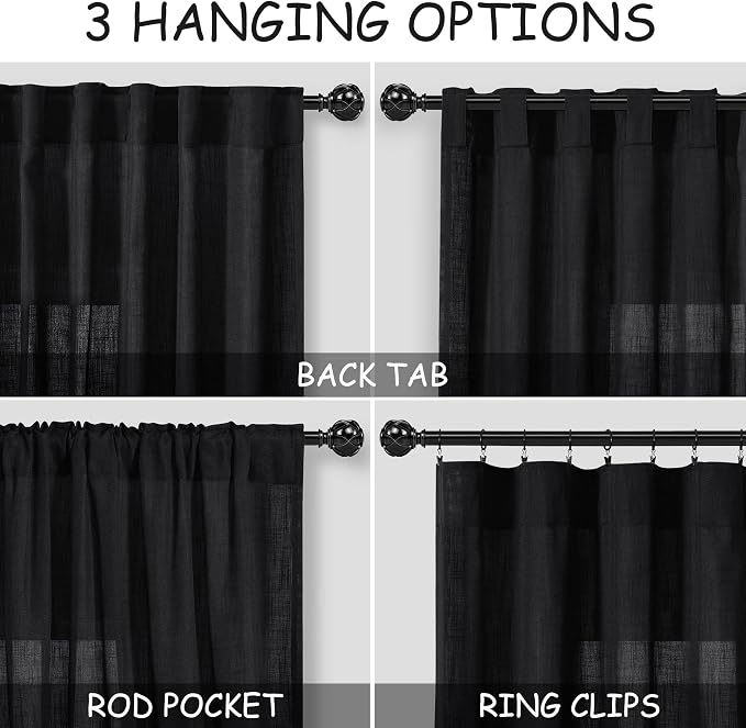 Nanspring Black 102 inch Linen Curtains - Image 2