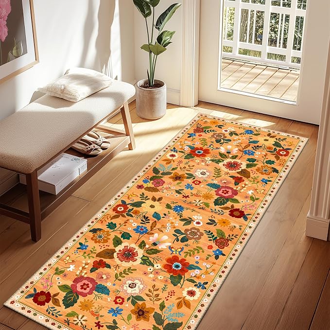 RELEANY Floral Nursery 2x8 Area Rugs Washable Print Boho Cute Carpet Non Slip - Image 2
