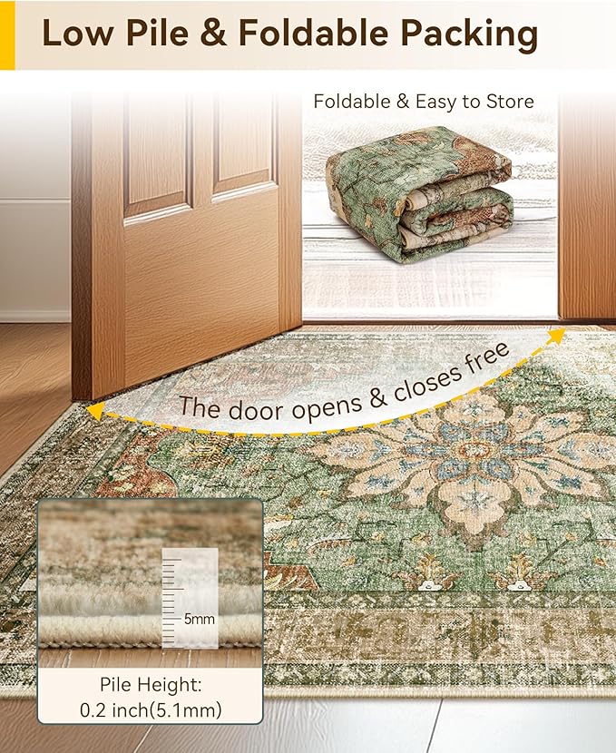 Area Rugs 5'x7' Washable Non-Slip, Floral Vintage Distress Print Pattern - Image 7