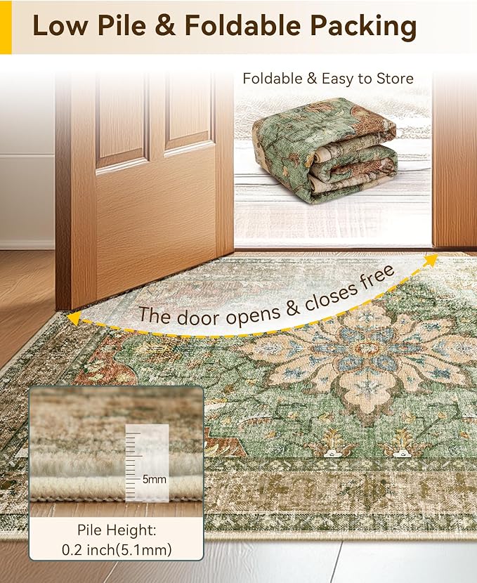 Area Rugs 4'x6' Washable Non-Slip, Floral Vintage Distress Print Pattern - Image 4