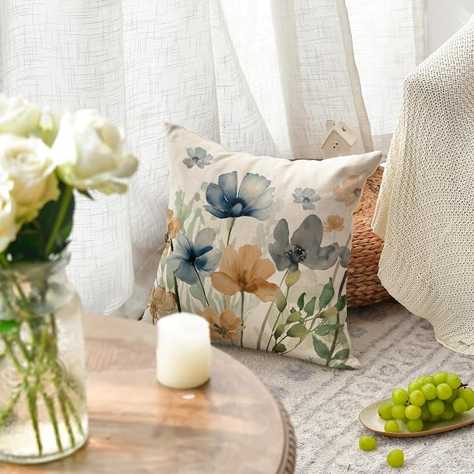 AVOIN colorlife Poppy Flowers Chinoiserie Throw Pillow Covers, 18 x 18 Inch - Image 3