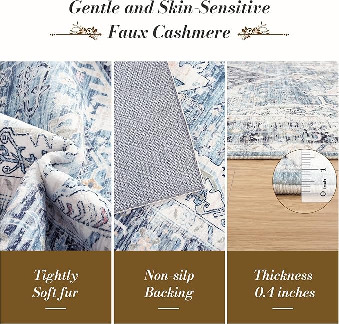 Area Rug 5×7, Vintage Boho Rug, Ultra-Soft Low Pile, Non Slip, Stain Resistant - Image 4