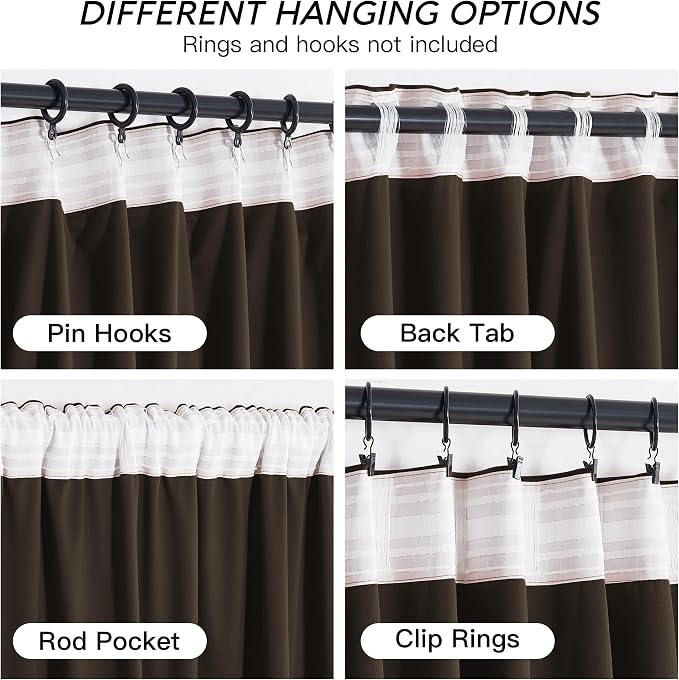 RYB HOME Brown Blackout Curtains 90 inches Long Velvet, Room Darkening Thermal - Image 4