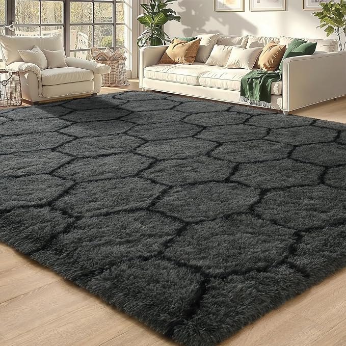 Meralax Hexagon Grey Rugs for Living Room Bedroom, 4x6 Soft Area Rug Fluffy - Image 2