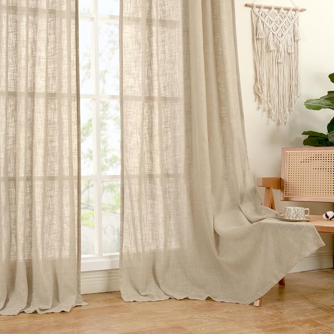 LAMIT Semi Sheer Linen Curtains 80 Inch Length - Image 9