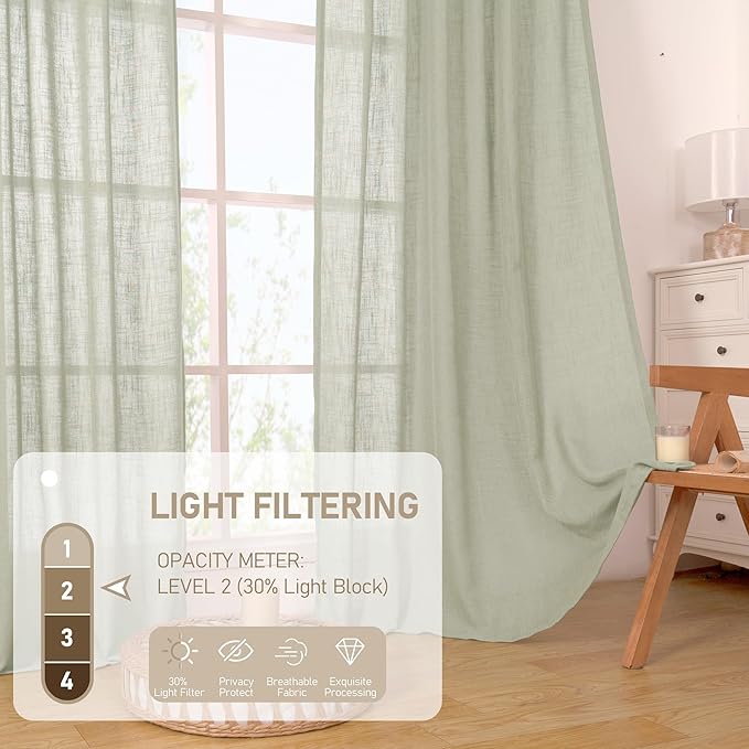 LAMIT Sheer Linen Curtains 63 Inch Length - Image 5