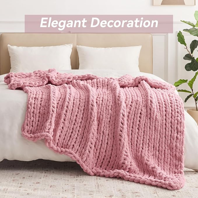 Negwoo Chunky Knit Throw Blanket, Handmade Light PinkCrochet Big Thick Blanket - Image 3