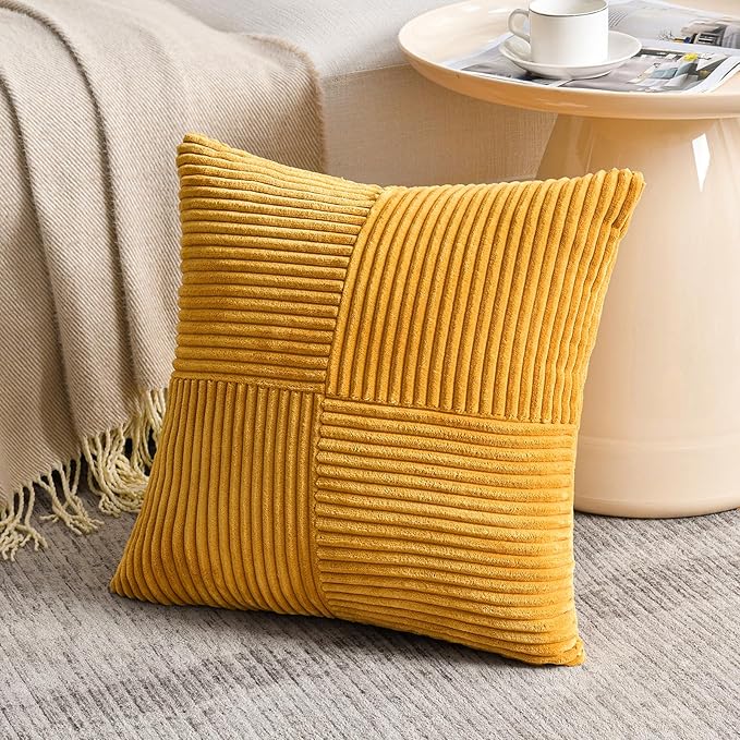 Fancy Homi 2 Packs Gold Yellow Decorative Throw Pillow Covers 22x22 Inch - Image 2