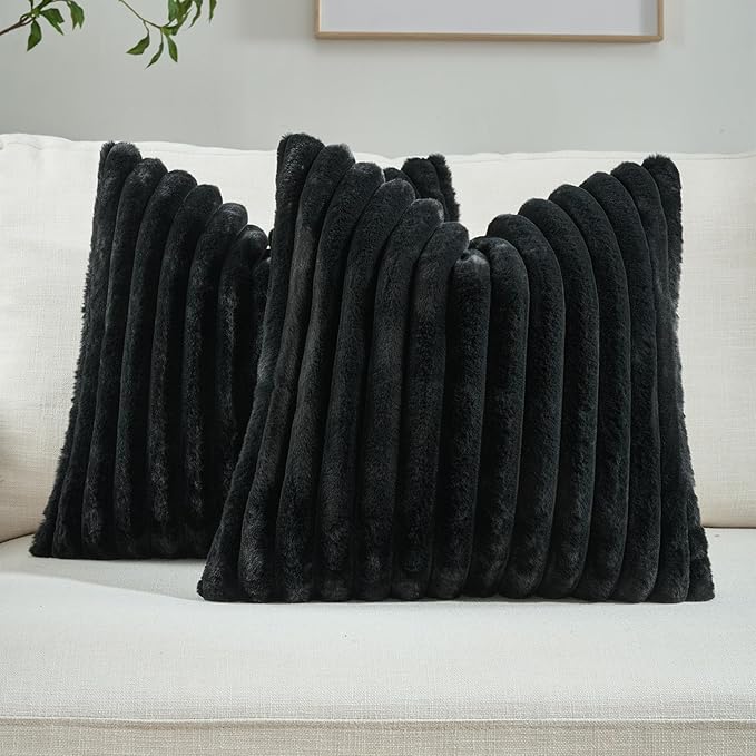 FUTEI Black Decorative Throw Pillow Covers Set of 2, 20x20 Inch Soft Fluffy by FUTEI