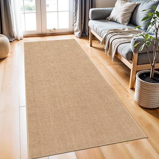 2x6 Jute Woven Runner Rug: Non-Slip Backing Solid Color Pattern - Image 3
