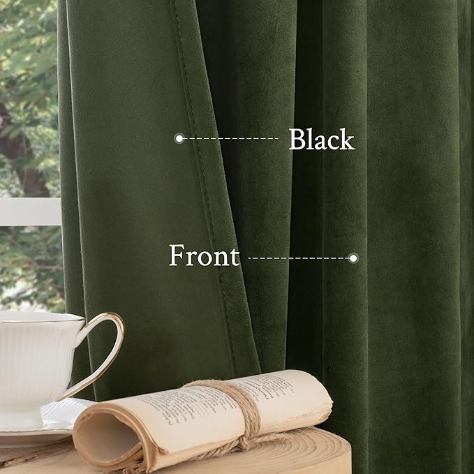 LAMIT Olive Green Velvet Curtains 80 Inch - Image 5