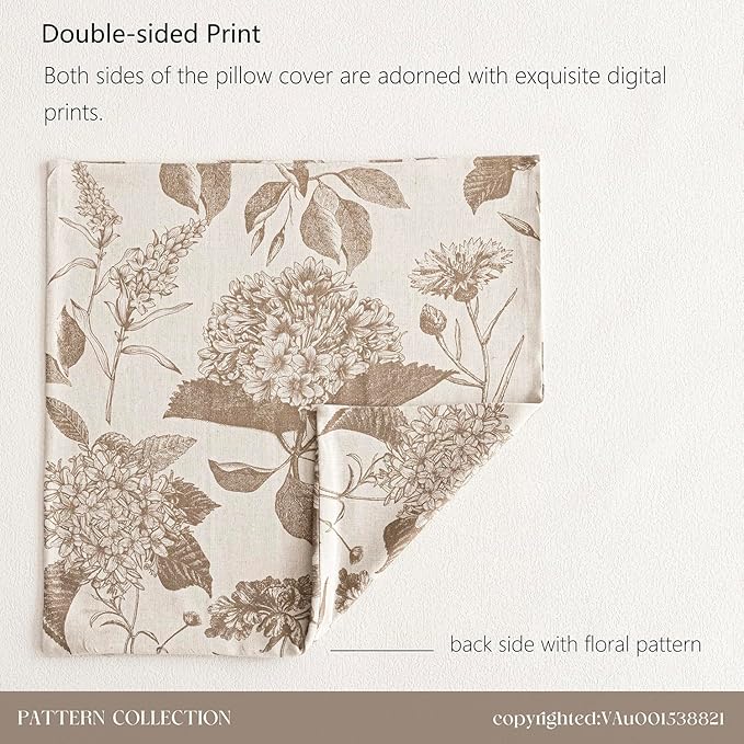Foindtower Set of 2 Linen Floral Throw Pillow Covers Vintage Accent Print - Image 7