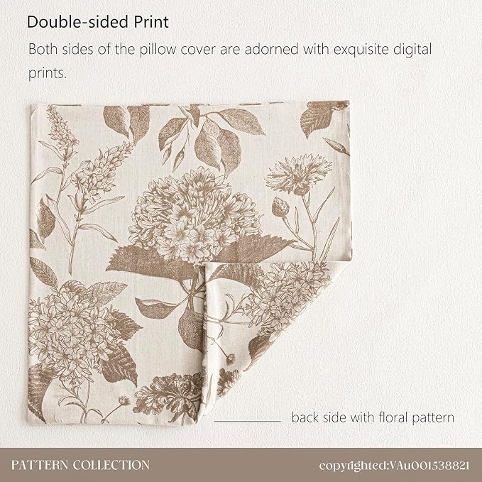 Foindtower Set of 2 Linen Floral Vintage Throw Pillow Covers Neutral Accent - Image 7
