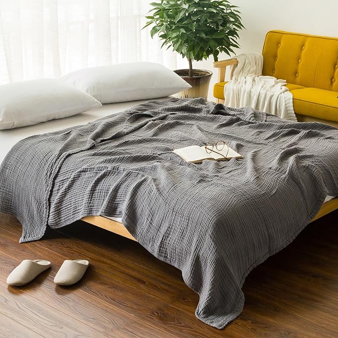EMME Cotton Blanket Queen Size for Bed Soft Large Muslin Bed Blankets 90"*90" by EMME
