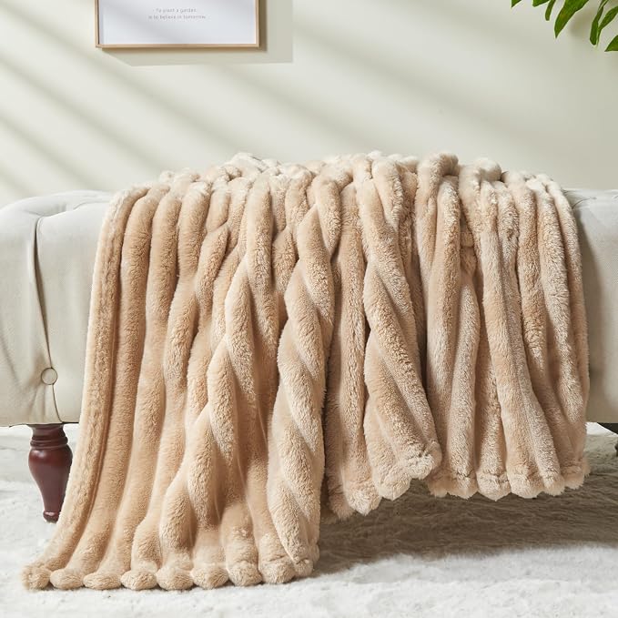 NEWCOSPLAY Super Soft Twin Blanket Brown Premium Silky Flannel Fleece 3D Ribbed - Image 6