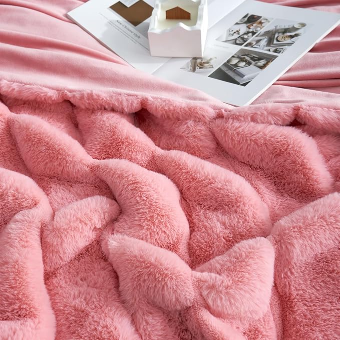 Cozy Bliss Deluxe Sheared Rabbit Faux Fur Throw Blanket, Soft Fuzzy High-Low - Image 8