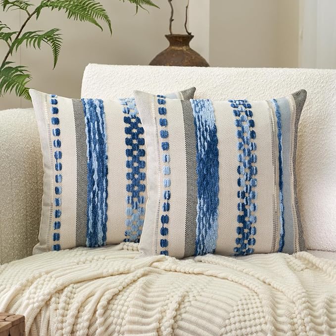 Aeckself Boho Throw Pillow Covers 18x18 Inch Set of 2, Farmhouse Decorative by AECKSELF